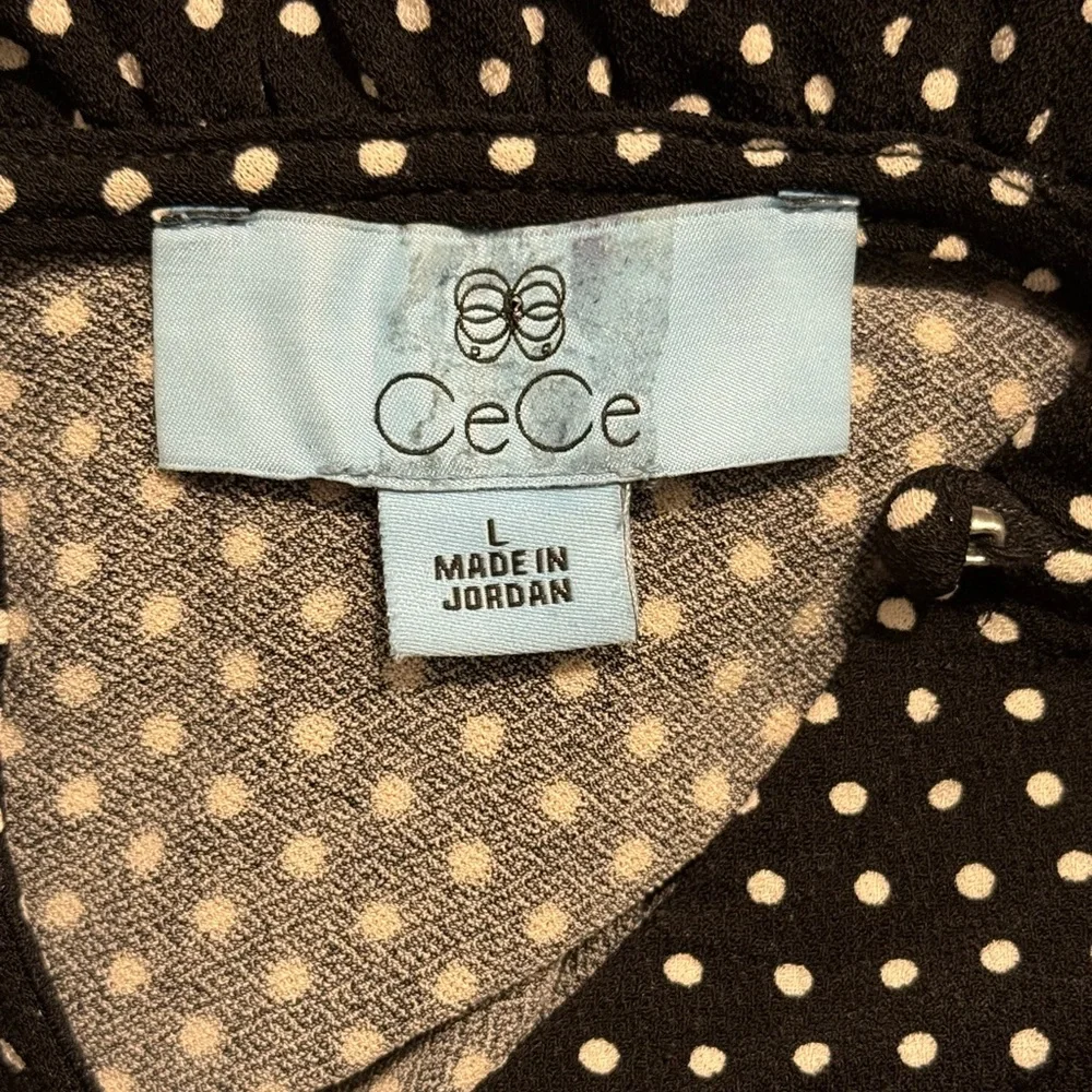 CeCe Black and White Polka Dot Puff Sleeve Blouse - Picture 6 of 6